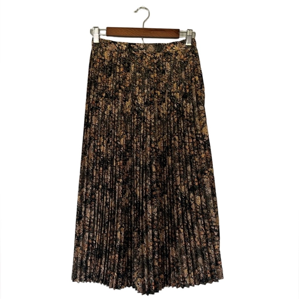 Vintage Evan Picone Pleated Skirt Floral Black Cream Size 8